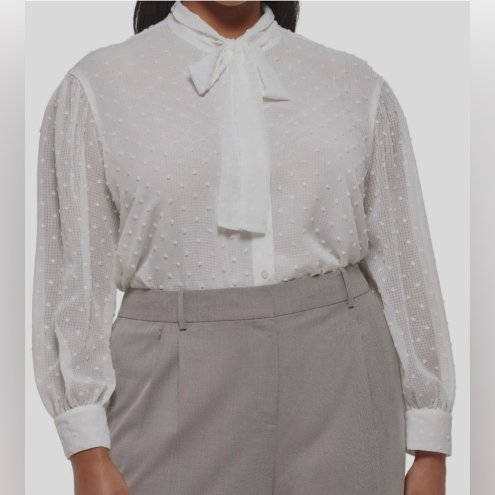 Calvin Klein White Semi Sheer Blouse 1X